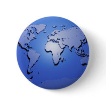 World Map in Blue Pinback Buttons