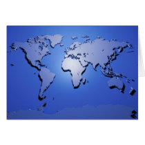 World Map in Blue Greeting Cards