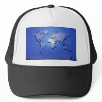 World Map in Blue Mesh Hats