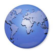 World Map in Blue Magnet