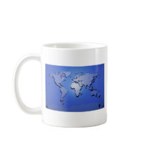 World Map in Blue Coffee Mugs