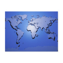 World Map in Blue Postcards