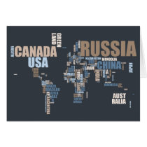 World Map in Words Greeting Cards