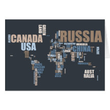 World Map in Words Greeting Cards