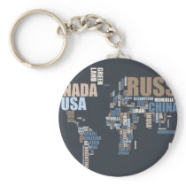 World Map in Words Keychain