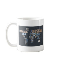 World Map in Words Coffee Mugs