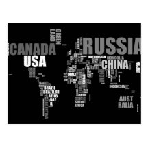 World Map in Words Post Cards