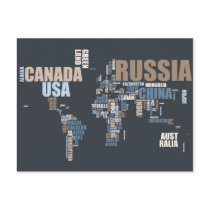 World Map in Words Postcard