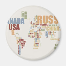 World map in words refrigerator magnets