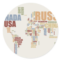 World map in words round stickers