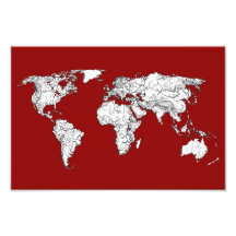 World map red white photo art