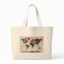 World Map Urban Watercolor Canvas Bags