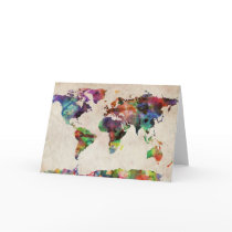 World Map Urban Watercolor Card