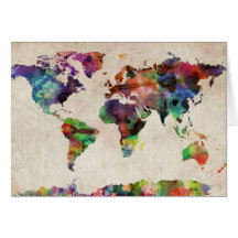 World Map Urban Watercolor Card