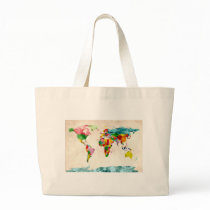 World Map Watercolors Canvas Bags