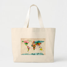 World Map Watercolors Canvas Bags