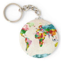 World Map Watercolors Keychains