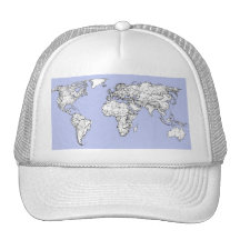 World maps in baby blue hats