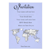 World maps in baby blue personalized invite