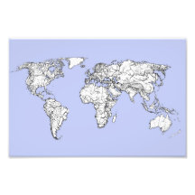 World maps in baby blue photo print