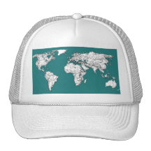 World maps in turquoise hat