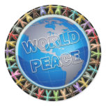 WORLD PEACE HANDS AROUND THE WORLD ROUND STICKER