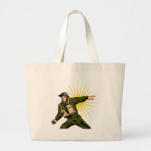 World war two soldier throwing grenade tote bags