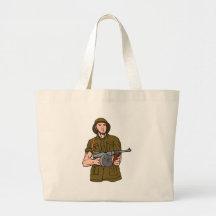 World war two soldier with rifle tote bags