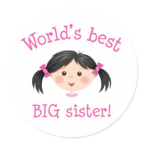 Worlds best big sister - asian girl round stickers