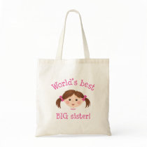Worlds best big sister - brown hair tote bags