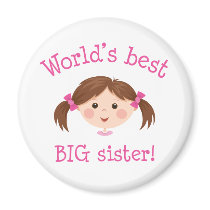 Worlds best big sister - brown hair refrigerator magnet