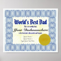 World's Best Dad Certificate Poster