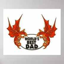 Worlds Best Dad Dragon In Gold Trim Print