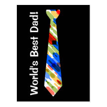 World's Best Dad Multi-Colour Colourful Fake Tie Postcards
