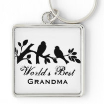 World's Best Grandma sparrows silhouette branch Keychains