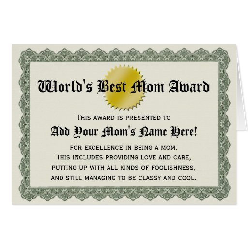 World s Best Mom Award Certificate Card Zazzle