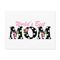 World's Best Mom Black with Pink Tulips Post Cards