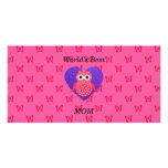 Worlds best mom pink owl photo card template