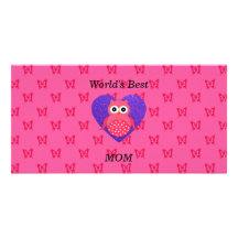 Worlds best mom pink owl photo card template