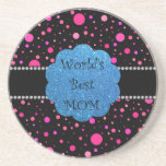 World's best mom pink polka dots beverage coaster