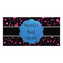 World's best mom pink polka dots photo cards