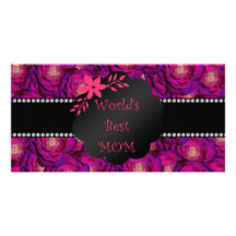 World's best mom pink roses photo cards