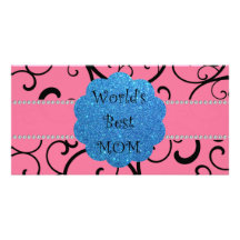 World's best mom pink swirls photo greeting card