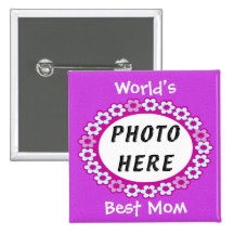 World's Best Mom Purple and Pink Custom Button