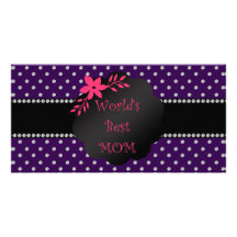 World's best mom purple diamonds personalized photo card