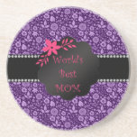 World's best mom purple flowers beverage coaster