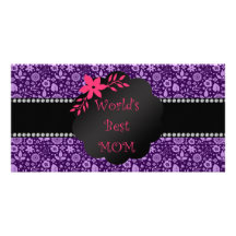 World's best mom purple flowers picture card