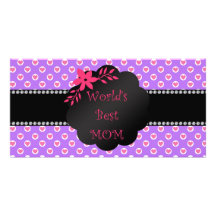 World's best mom purple heart polka dots photo card template