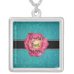 World's best mom turquoise glitter pendants