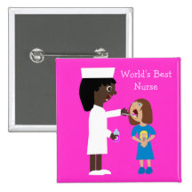 World's Best Nurse Cute Cartoon Nurse & Child Pins